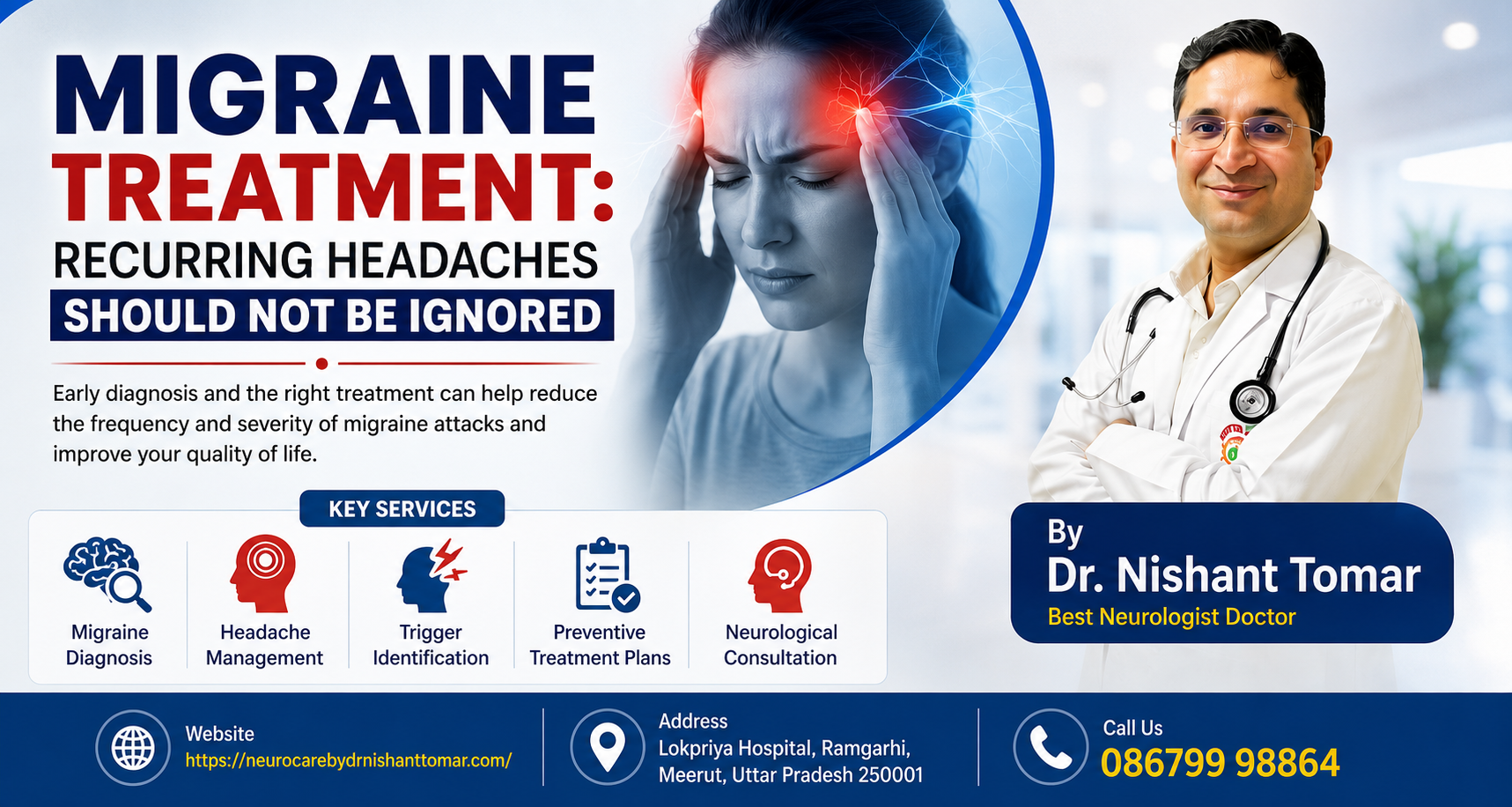 Dr. Nishant Tomar explaining migraine treatment, recurring headaches, migraine diagnosis, headache management, and neurological care